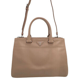 Prada City Calf Double Zip Galleria Tote Shoulder Bag beige Pink